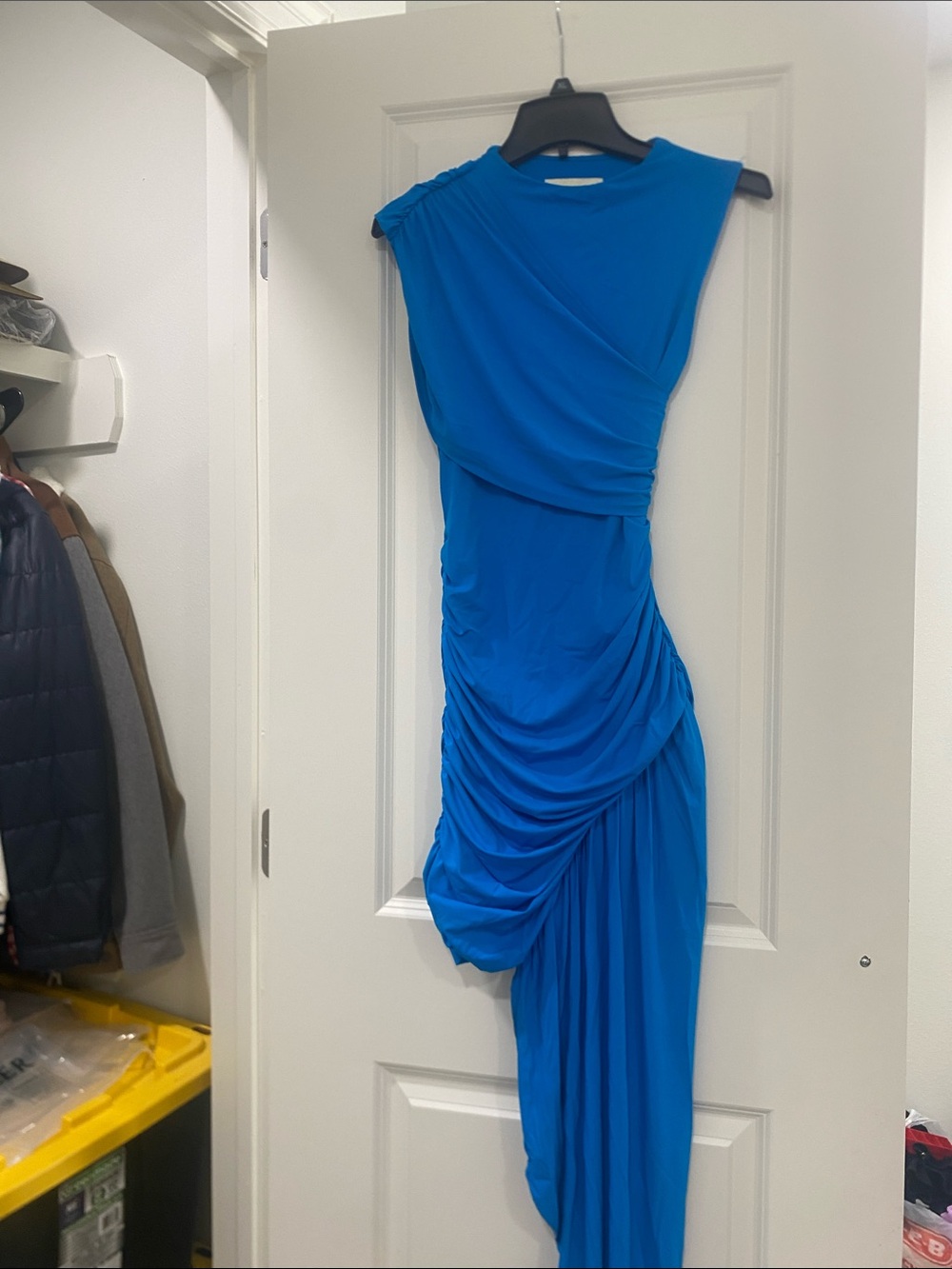 Asymmetrical One-Shoulder Blue Ruched Evening Dress